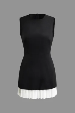 MICAS Mini Dresses-Patchwork Pleated Hem Tank Mini Dress