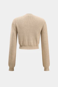 MICAS Knitwear|Knit Tops-Patchwork Pocket Sweater Long-Sleeve Top TAN