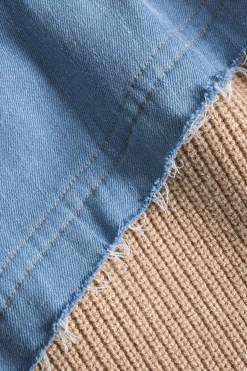 MICAS Knitwear|Knit Tops-Patchwork Pocket Sweater Long-Sleeve Top TAN