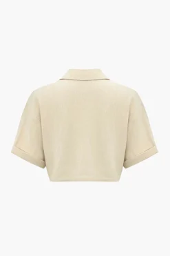 MICAS Blouses & Shirts-Patchwork Pocket Twist Short-Sleeve Shirt BEIGE