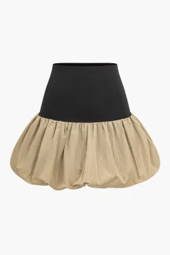 MICAS Skirts-Patchwork Puff Mini Skirt