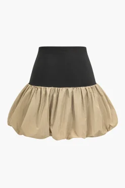 MICAS Skirts-Patchwork Puff Mini Skirt