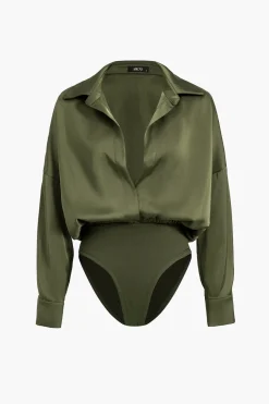 MICAS Bodysuits-Patchwork Satin Bodysuit