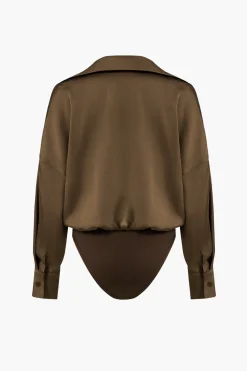 MICAS Bodysuits-Patchwork Satin Bodysuit