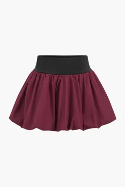 MICAS Skirt Sets-Patchwork Tie Up Top And Puff Skirt Set BURGUNDY
