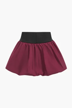 MICAS Skirt Sets-Patchwork Tie Up Top And Puff Skirt Set BURGUNDY
