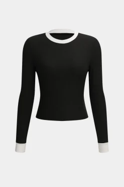 MICAS Pant Sets-Patchwork Top And Drawstring Straight Trousers Set