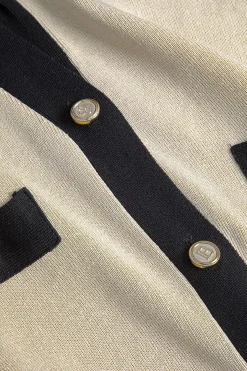 MICAS Knitwear|Knit Sets-Patchwork V-Neck Sweater Cardigan And Pants Set