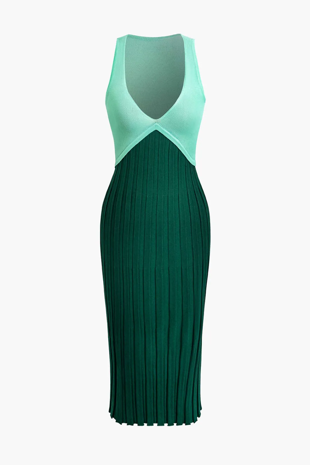 MICAS Knit Dresses-Patchwork V-Neck Tank Knit Midi Dress