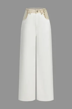 MICAS Pants-Patchwork Wide Leg Trousers WHITE