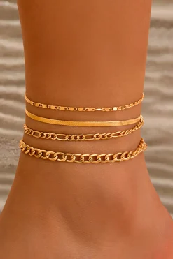 MICAS Accessories-4pc Chain Anklet Set PURE GOLD