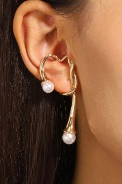 MICAS Earrings|Accessories-1pc Pearl Curve Earring GOLD