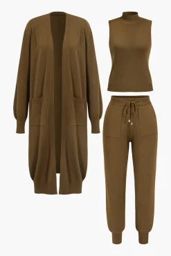 MICAS Knitwear|Knit Sets-3pc Sweater Pocket Drawstring Pants Set