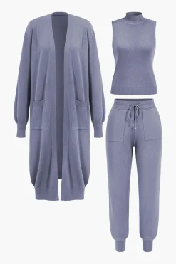 MICAS Knitwear|Knit Sets-3pc Sweater Pocket Drawstring Pants Set