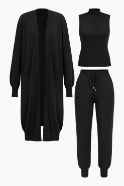 MICAS Knitwear|Knit Sets-3pc Sweater Pocket Drawstring Pants Set