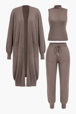 MICAS Knitwear|Knit Sets-3pc Sweater Pocket Drawstring Pants Set