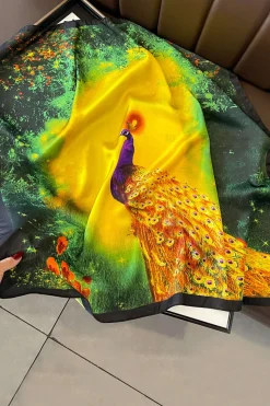 MICAS Accessories-Peacock Print Scarf YELLOW