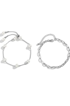 MICAS Accessories-Pearl And Chain Adjustable Anklet SILVER