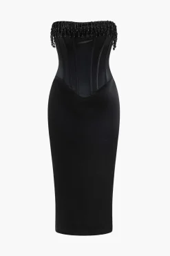 MICAS Midi Dresses-Pearl Braided Eyelet Corset Midi Dress