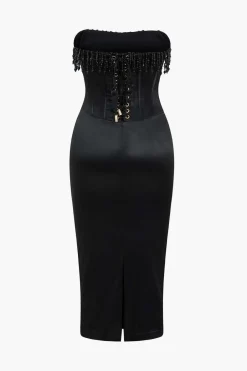 MICAS Midi Dresses-Pearl Braided Eyelet Corset Midi Dress