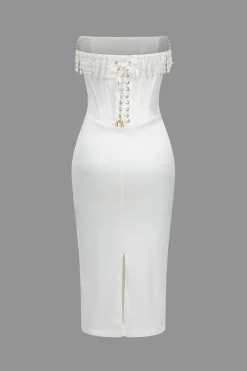 MICAS Midi Dresses-Pearl Braided Eyelet Corset Midi Dress