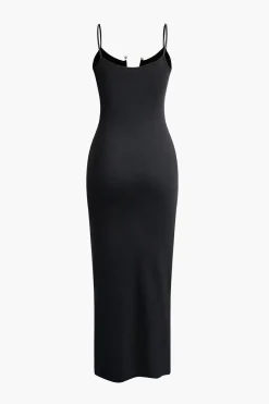 MICAS Maxi Dresses-Pearl Detail V-neck Slip Knit Maxi Dress