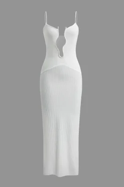 MICAS Maxi Dresses-Pearl Detail V-neck Slip Knit Maxi Dress