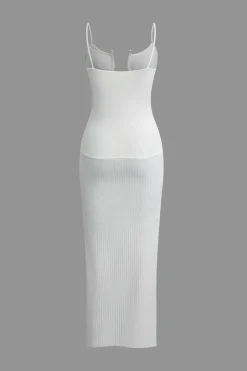 MICAS Maxi Dresses-Pearl Detail V-neck Slip Knit Maxi Dress