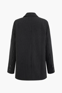 MICAS Outerwear|Outerwear-Pinstripe Print Notched Lapel Blazer BLACK