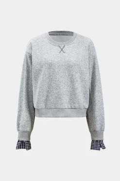 MICAS Skirt Sets-Plaid Print Patchwork Top And Drawstring Skirt Set LIGHT GRAY