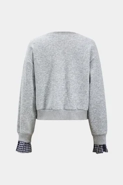 MICAS Skirt Sets-Plaid Print Patchwork Top And Drawstring Skirt Set LIGHT GRAY