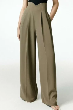 MICAS Pants-Pleated Asymmetrical Wide Leg Trousers