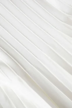 MICAS Long Sleeve Dresses|Mini Dresses-Pleated Bell Sleeve V-Neck Mini Dress WHITE