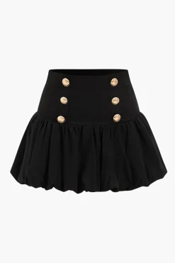 MICAS Skirts-Pleated Button Puff Mini Skirt BLACK