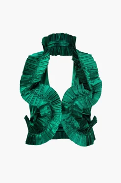 MICAS Skirt Sets|Vacation Sets-Pleated Halter Backless Top And Split Midi Skirt Set