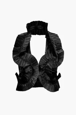 MICAS Skirt Sets|Vacation Sets-Pleated Halter Backless Top And Split Midi Skirt Set