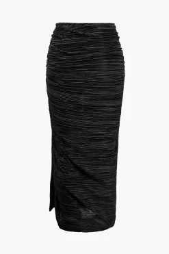 MICAS Skirt Sets|Vacation Sets-Pleated Halter Backless Top And Split Midi Skirt Set