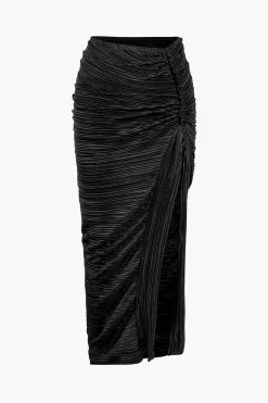 MICAS Skirt Sets|Vacation Sets-Pleated Halter Backless Top And Split Midi Skirt Set