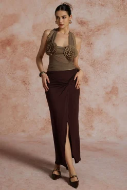 MICAS Tank Tops & Cami-Pleated Mesh Halter Tank Top