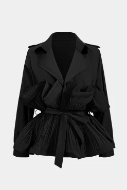 MICAS Outerwear|Outerwear-Pleated Ruffle Tie-Up Jacket