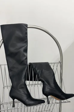 MICAS Shoes|Boots-Pointed Toe Stiletto Knee High Boots BLACK