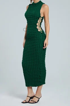 MICAS Maxi Dresses-Popcorn Textured Tie Side Sleeveless Maxi Dress DARK GREEN