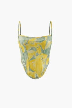 MICAS Skirt Sets|Vacation Sets-Printed Corset Cami Top And Mini Skirt Set YELLOW