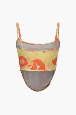 MICAS Skirt Sets|Vacation Sets-Printed Corset Cami Top And Mini Skirt Set YELLOW