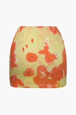 MICAS Skirt Sets|Vacation Sets-Printed Corset Cami Top And Mini Skirt Set YELLOW