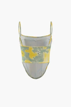 MICAS Skirt Sets|Vacation Sets-Printed Corset Cami Top And Mini Skirt Set YELLOW