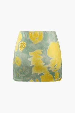 MICAS Skirt Sets|Vacation Sets-Printed Corset Cami Top And Mini Skirt Set YELLOW