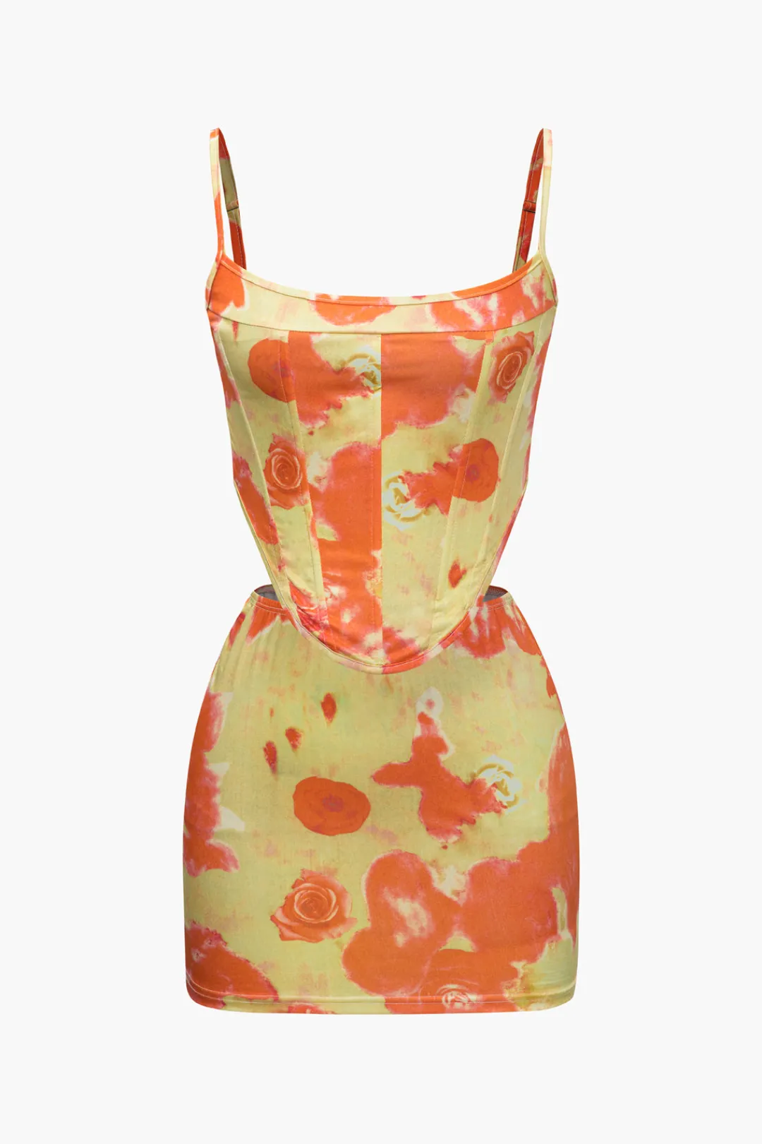MICAS Skirt Sets|Vacation Sets-Printed Corset Cami Top And Mini Skirt Set YELLOW