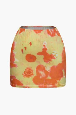 MICAS Skirt Sets|Vacation Sets-Printed Corset Cami Top And Mini Skirt Set YELLOW