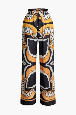 MICAS Pants-Printed Drawstring Waist Straight Leg Pants